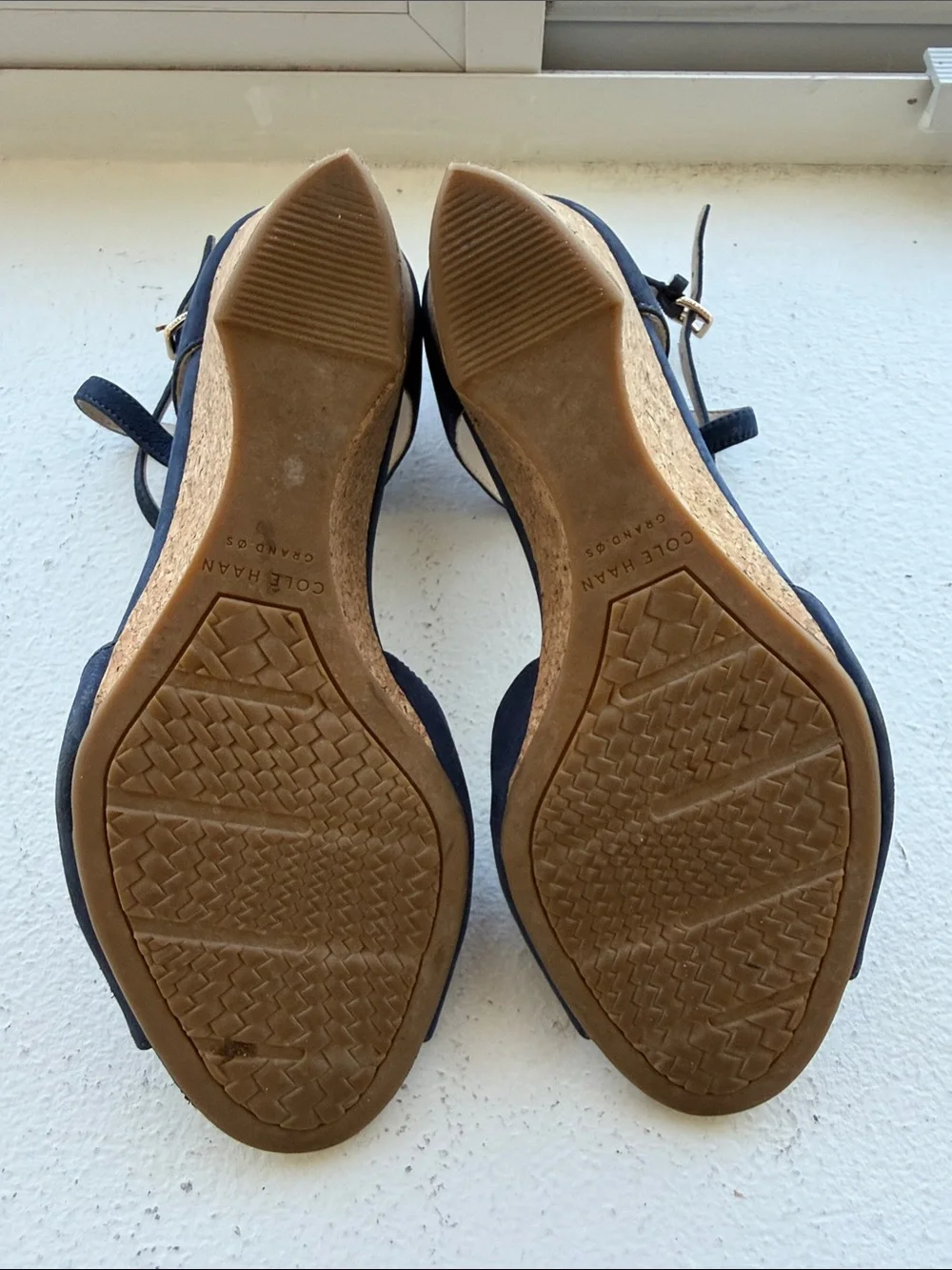 Cole Haan Navy Suede Ankle-Strap Cork Wedges
